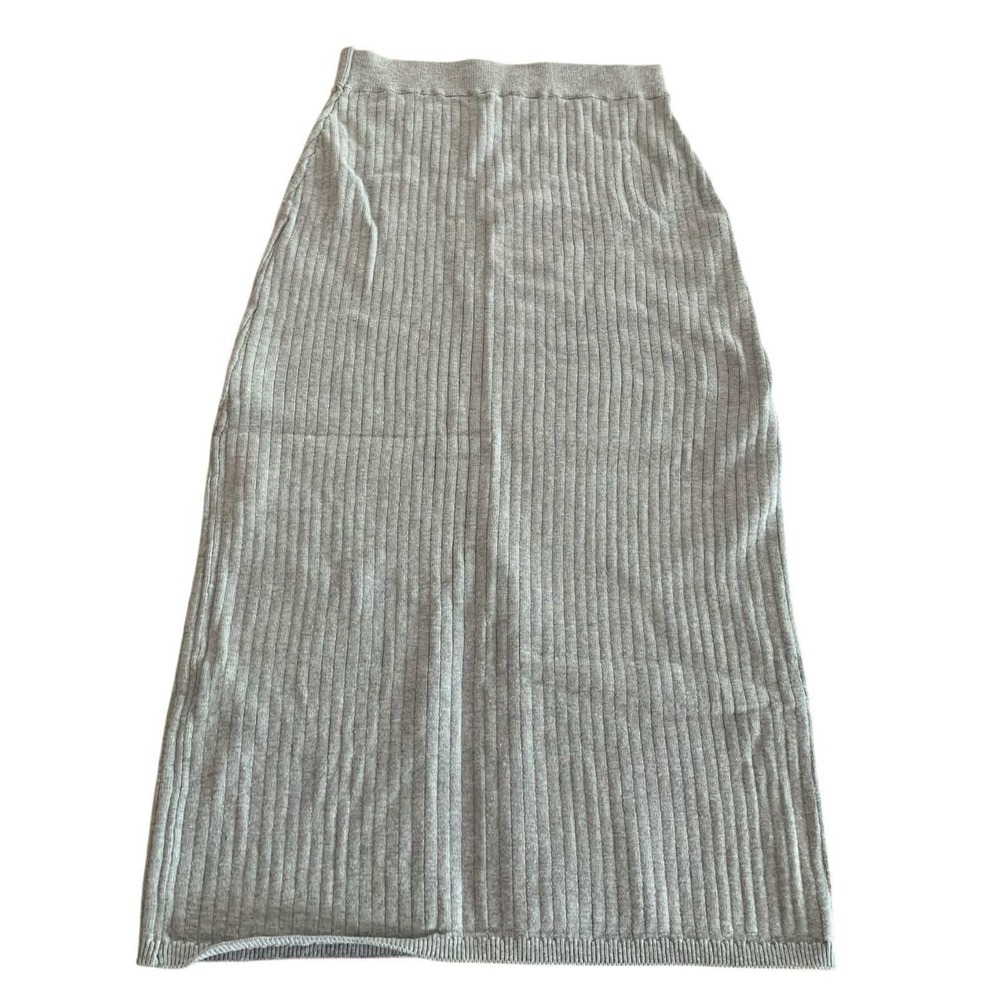 Free People Ribbed Knit Skirt Womens Small Gray Midi Slit Casual Cozycore Boho